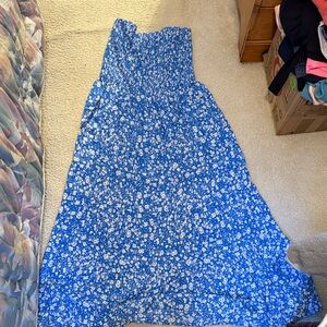 Strapless Blue Floral Dress